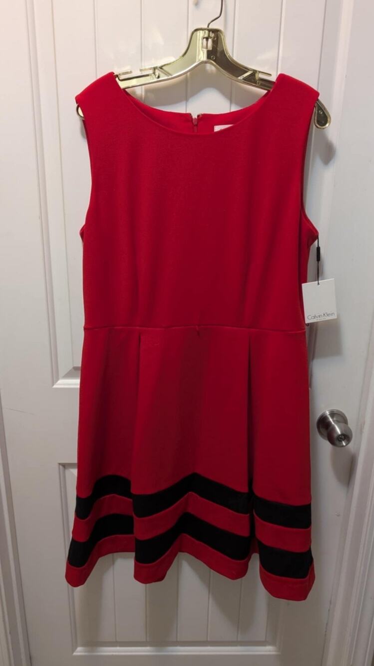 Calvin Klein Dress Women's 14 Red Sleeveless Performance Stretch Business Work